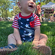 Bentlee Barron joined the competition — help win amazing prizes! baby, child, grass, outdoor, summer, smiling, happy, blue_sky, trees, park, people, toddler, clothing, footwear, sunlight, nature, casual, sitting, portrait, daytime