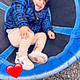 Kayden Aaron a rejoint le concours — aidez-le/la à gagner de superbes lots ! blue_jacket, casual_clothing, child, dirt, footwear, grass, ground, happy, heart_emoji, laughing, outdoor, pants, person, play, rocks, shoes, smiling, toddler, trampoline, warm_clothing
