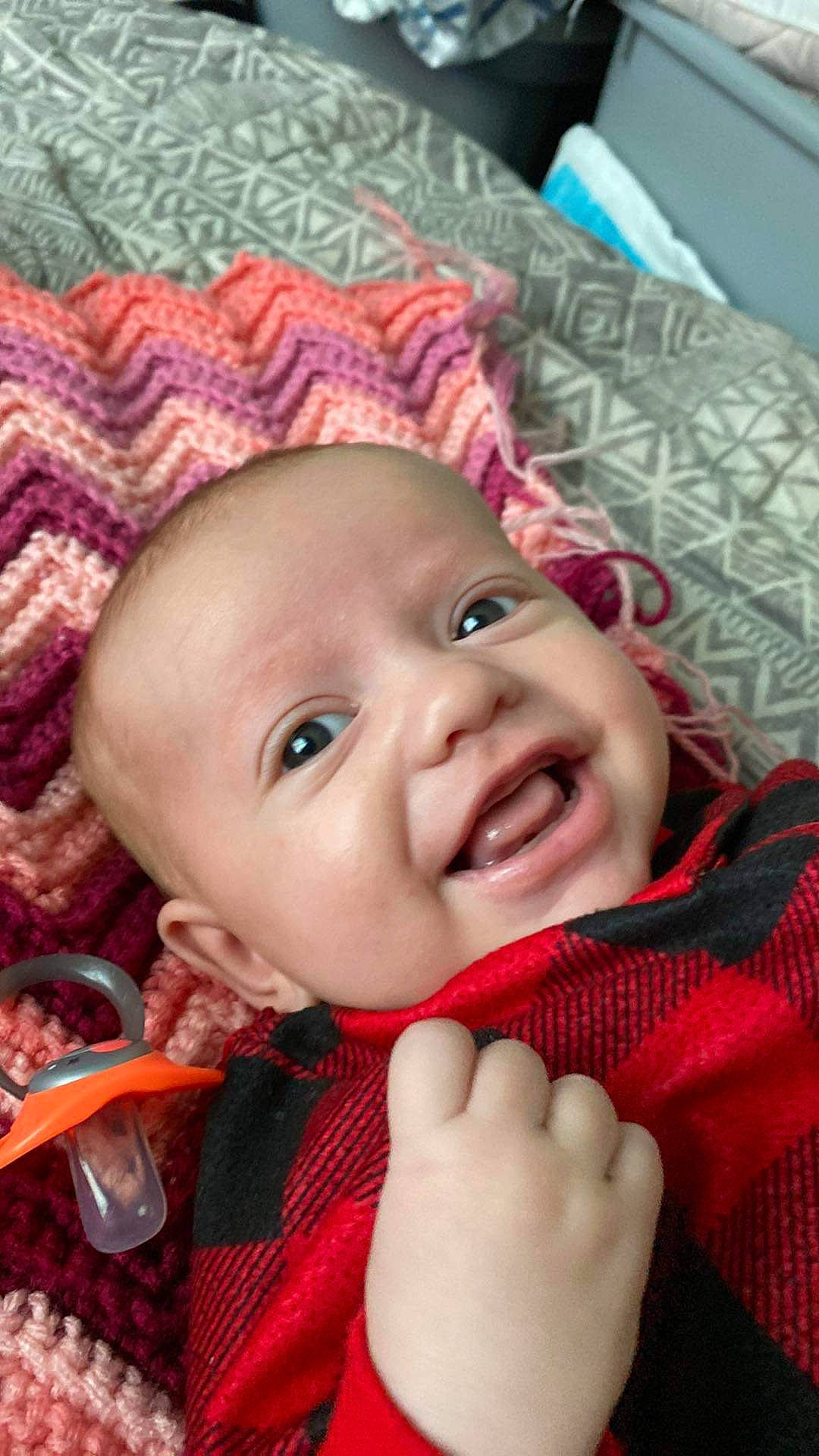 Madelyn joined the competition — help win amazing prizes! baby, cheek, child, chin, close_up, eye, facial_expression, fun, gesture, happy, head, headwear, iris, lip, magenta, mouth, person, pink, skin, smile