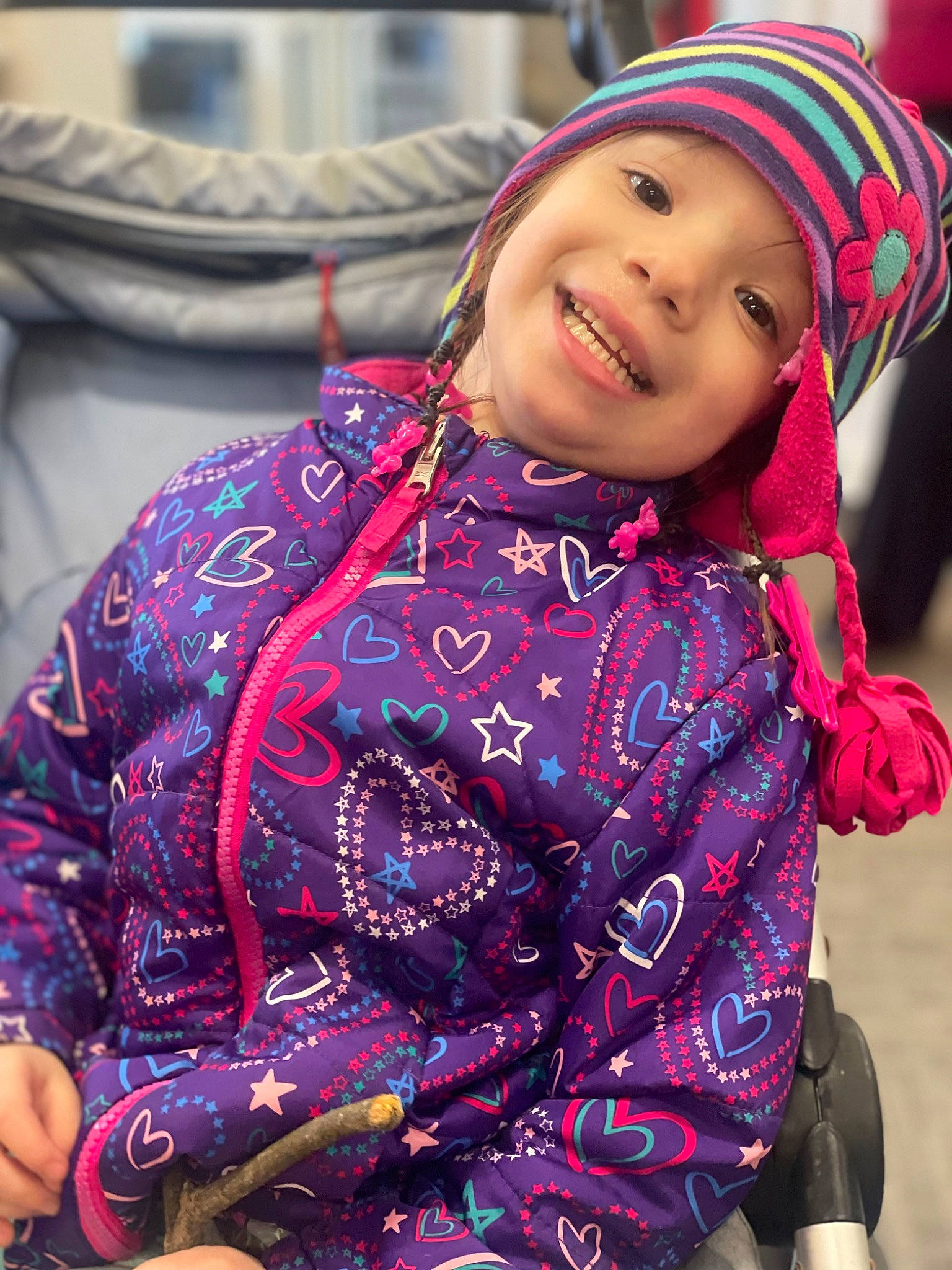 Edyn Jayne joined the competition — help win amazing prizes! beauty, black_hair, child, chin, cool, event, eye, face, facial_expression, happy, head, headwear, joy, lip, magenta, neck, person, pink, purple, red