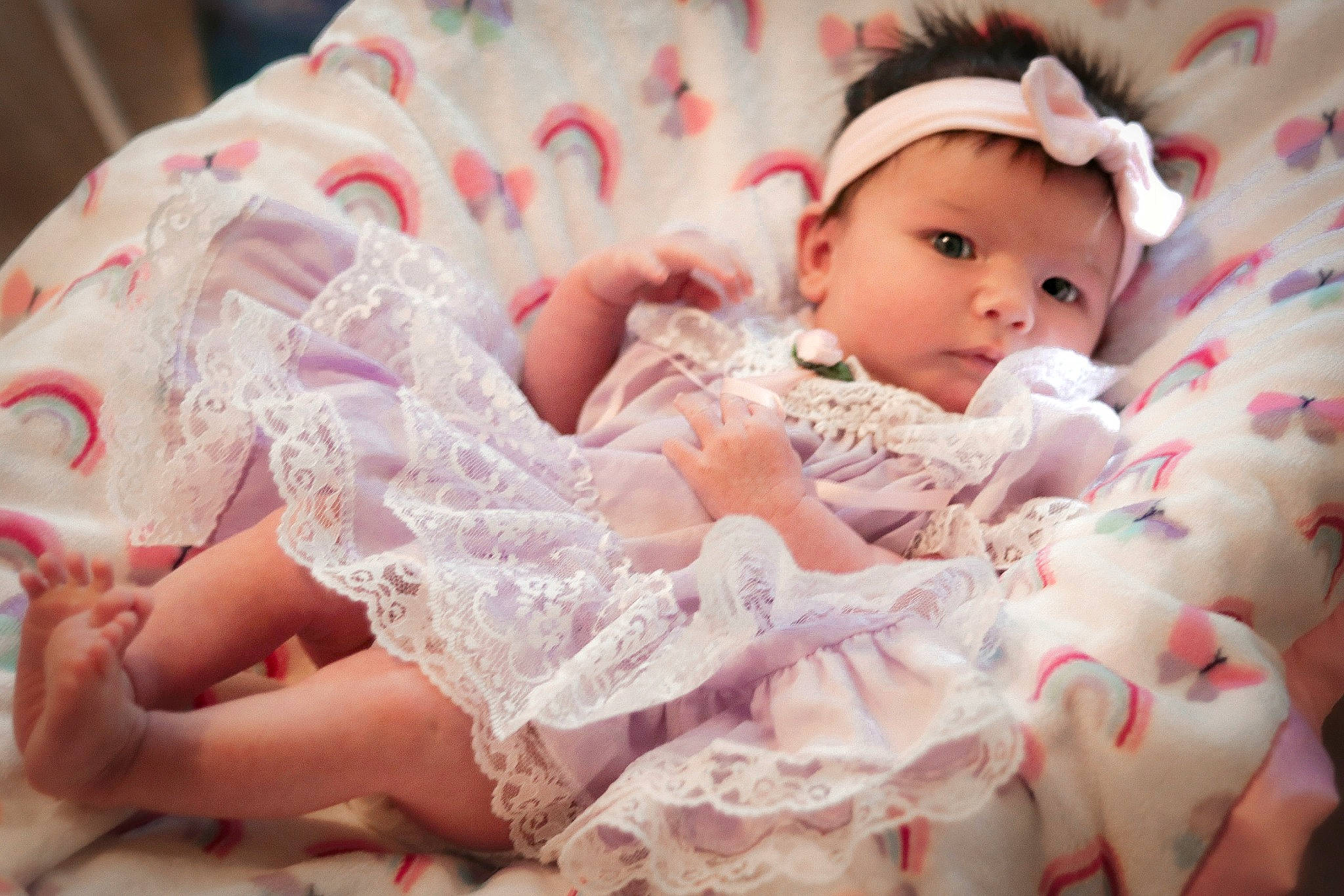 Brooklynn joined the competition — help win amazing prizes! baby, baby_toddler_clothing, cheek, child, doll, dress, embellishment, eye, eyelash, happy, headband, headpiece, iris, lip, peach, person, pink, skin, sleeve, textile