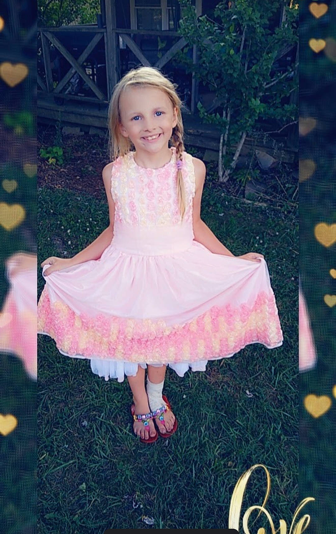 Cheyenne joined the competition — help win amazing prizes! baby_toddler_clothing, bridal_party_dress, child, day_dress, dress, embellishment, event, flash_photography, formal_wear, fun, grass, happy, joy, magenta, pattern, peach, people_in_nature, person, pink, plant