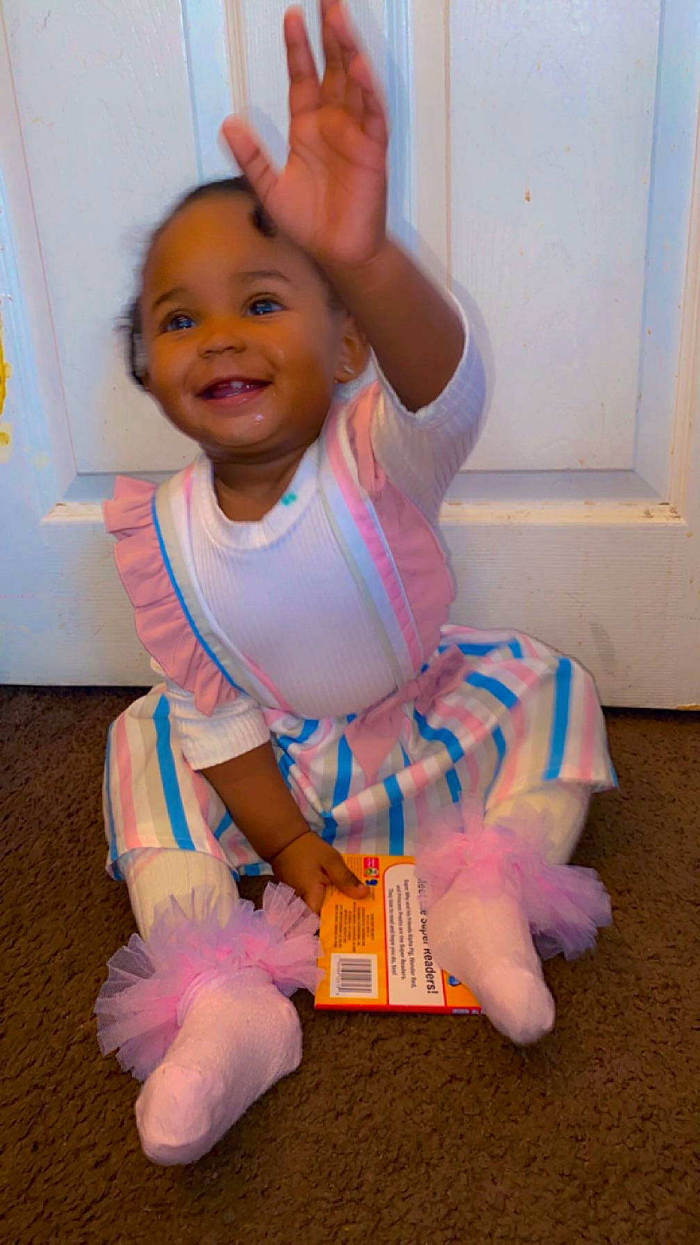 Ami joined the competition — help win amazing prizes! baby, baby_products, baby_toddler_clothing, child, electric_blue, facial_expression, finger, fun, happy, human_leg, joy, magenta, person, pink, play, purple, sitting, skin, smile, sock