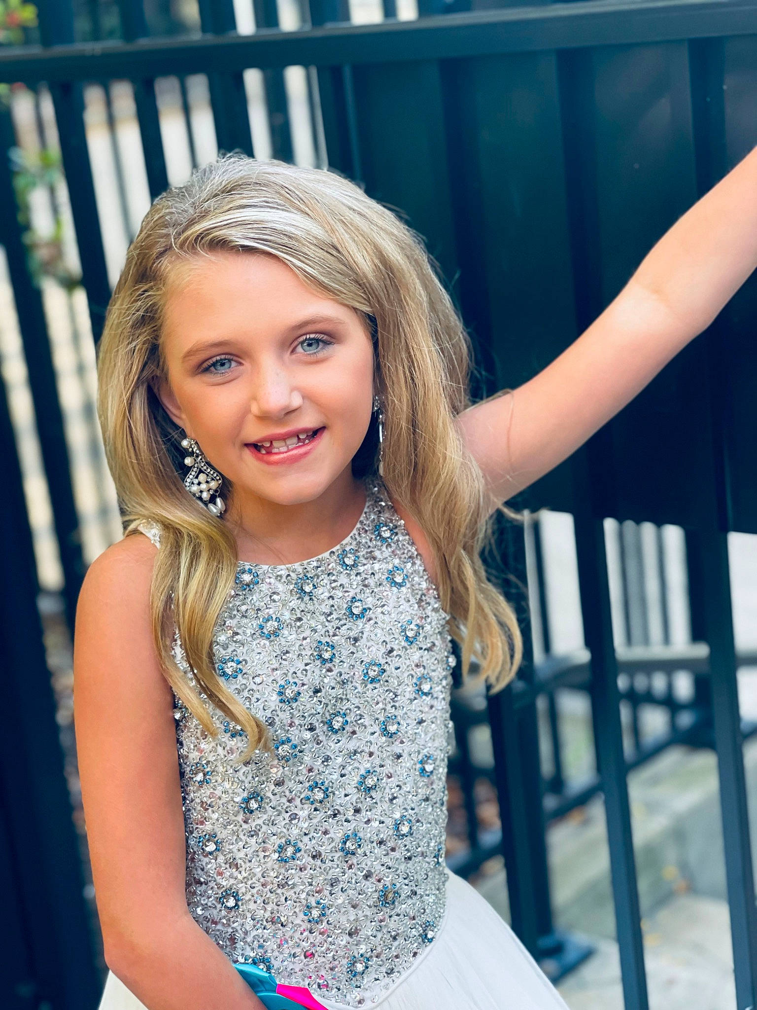Harlee joined the competition — help win amazing prizes! beauty, blond, blue, brown_hair, child, dress, electric_blue, eye, face, fashion_design, flash_photography, fun, gesture, happy, joy, leisure, long_hair, person, shoulder, skin
