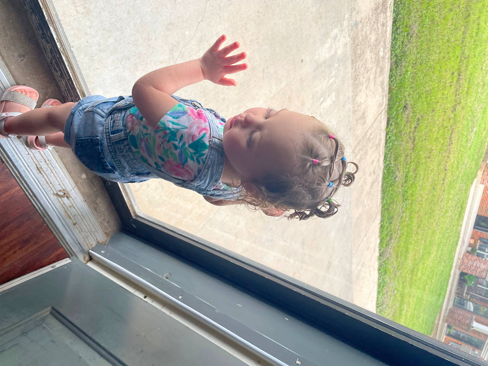 Haisley is registered to the contest to win money with this photo: automotive_exterior, automotive_window_part, baby, baby_toddler_clothing, child, fun, glass, grass, leisure, person, plant, toddler, tree, vacation, vehicle_door, window, windshield, wood