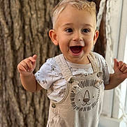 Poyraz joined the competition — help win amazing prizes! toddler, child, smiling, happy, overalls, lion_print, short_hair, tree_trunk, outdoor, nature, cute, portrait, baby, fun, bright_eyes, standing, clothing, daylight, expression, person