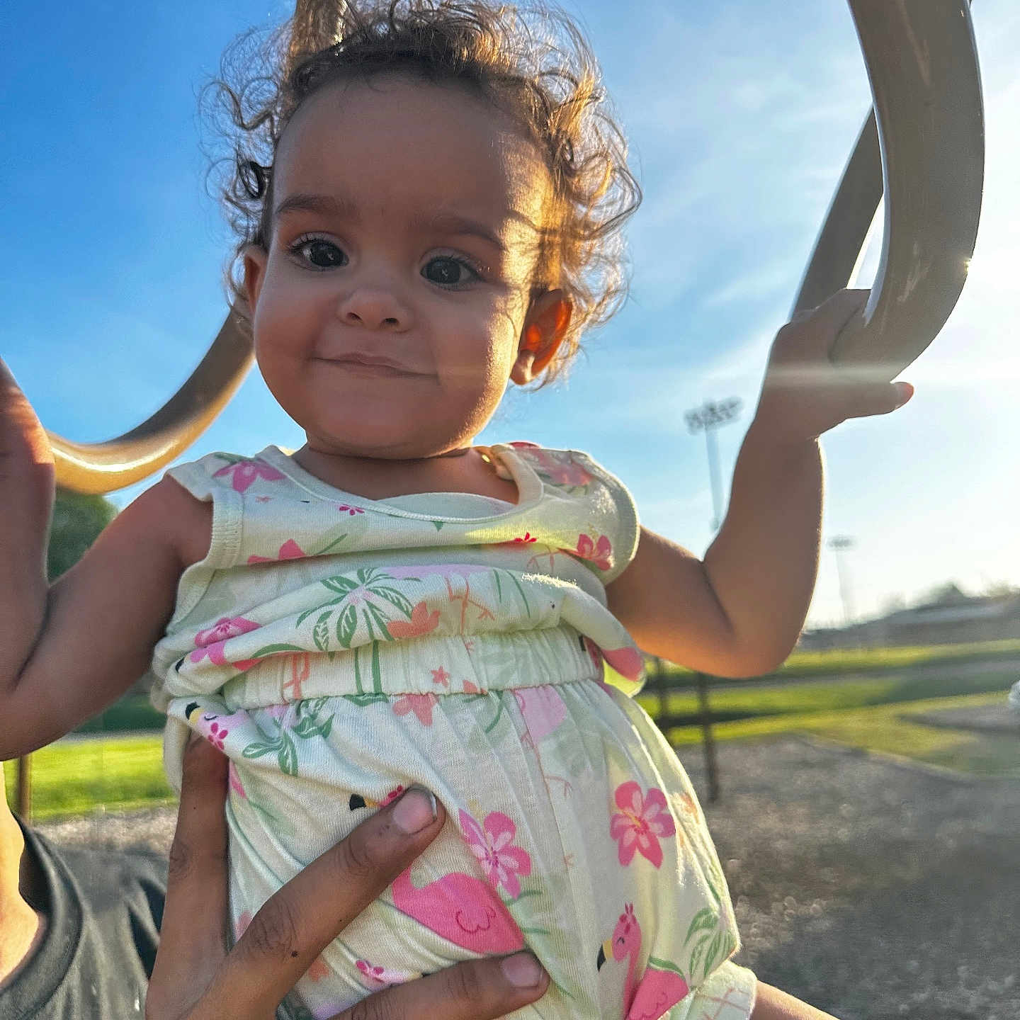 Macelynn is registered to the contest to win money with this photo: baby, bodypart, clothing, dress, face, finger, grass, hand, head, nature, outdoorplayarea, outdoors, park, person, photography, plant, playarea, portrait, sky, t_shirt