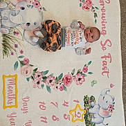 Amara joined the competition — help win amazing prizes! baby, carpet, child, clothing, colorful, cute, decorative, elephant, floor, flowers, infant, lying_down, milestone_blanket, months, person, pink, portrait, star_marker, weeks, white