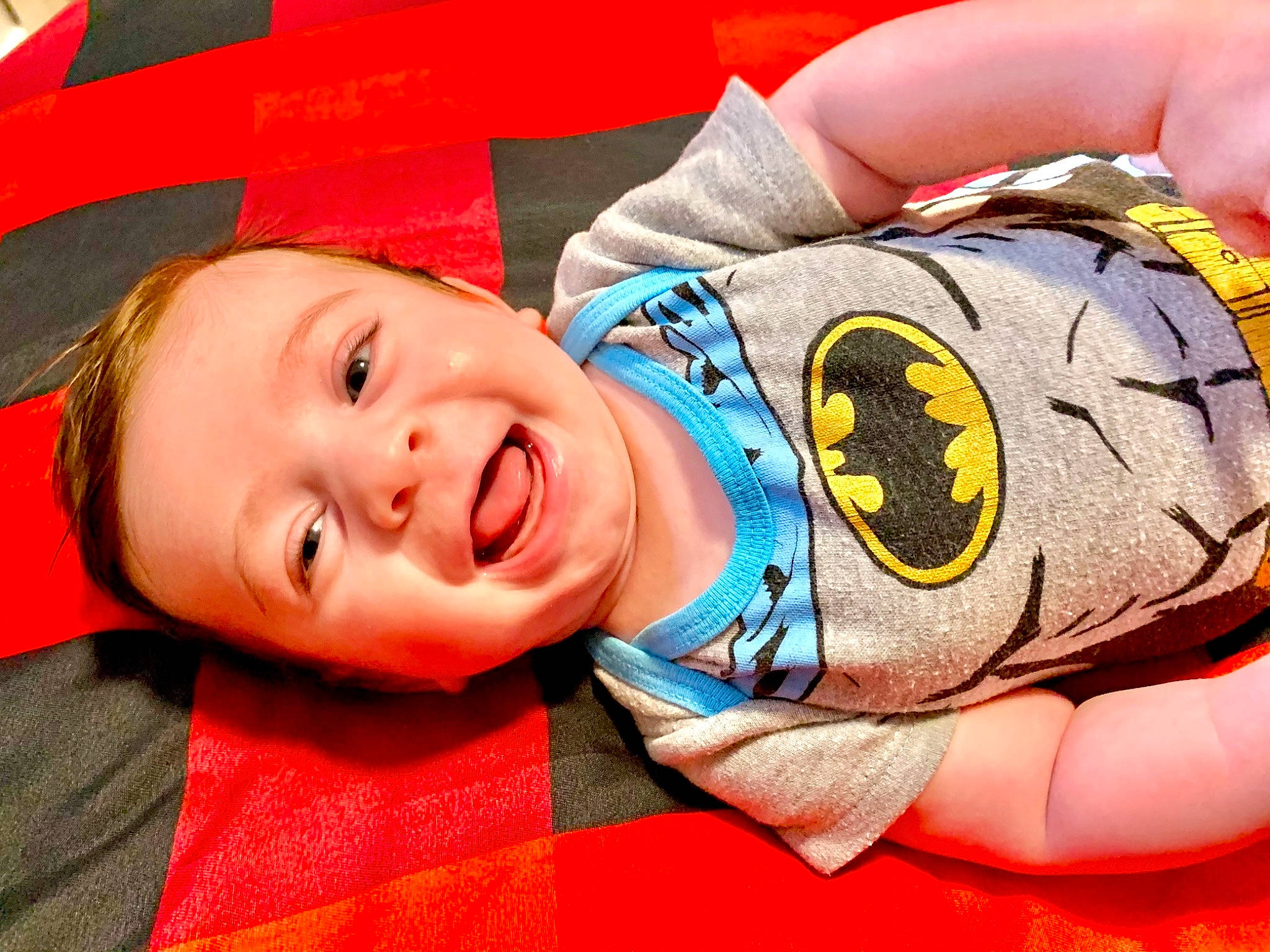 Lucas participe au concours pour gagner de l'argent avec cette photo : baby, baby_laughing, baby_sleeping, baby_toddler_clothing, cheek, child, face, facial_expression, fun, happy, head, headgear, leisure, pattern, person, product, skin, sleeve, smile, textile