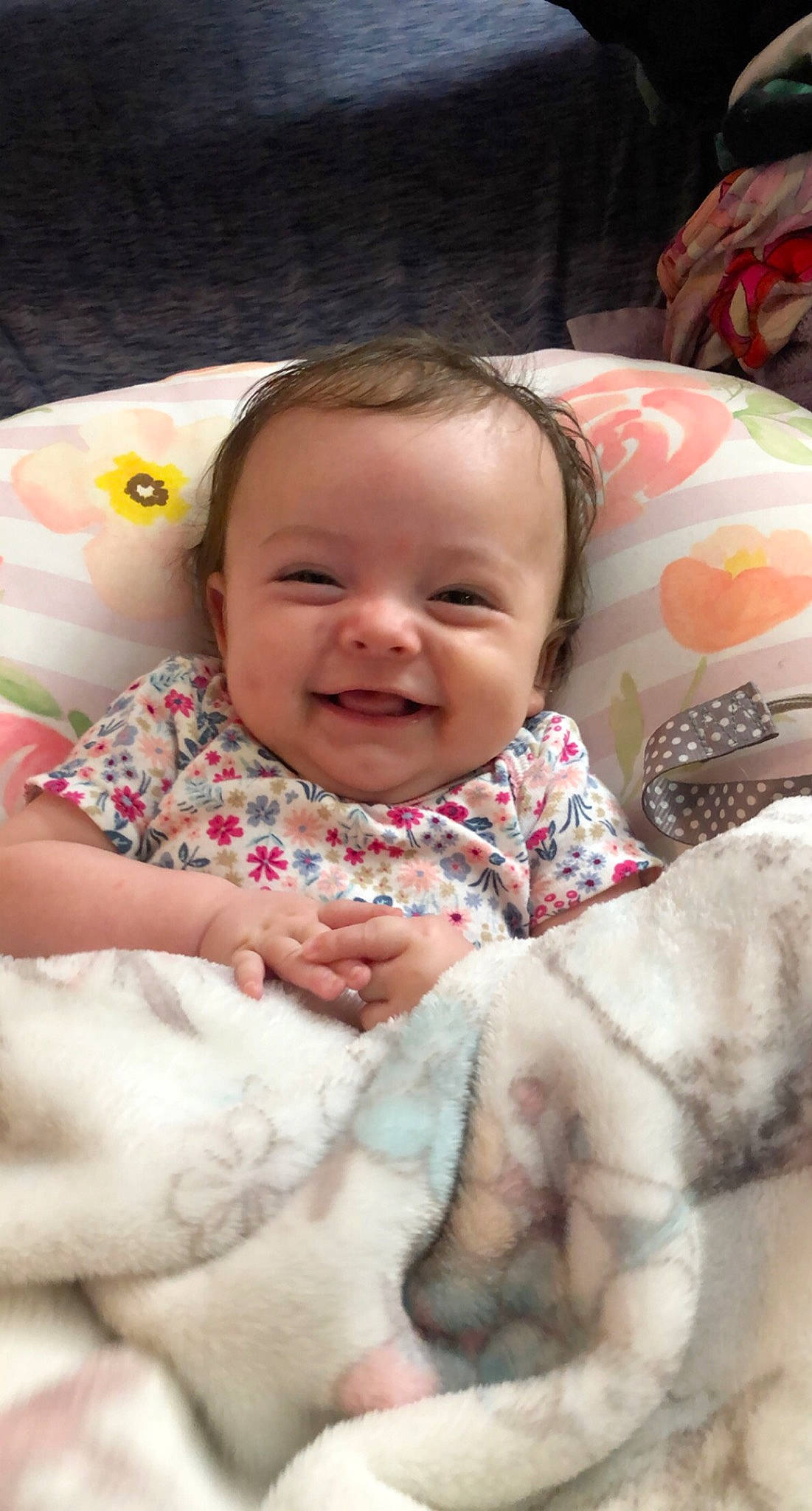 Elouise joined the competition — help win amazing prizes! baby, baby_toddler_clothing, beauty, cheek, child, comfort, facial_expression, finger, happy, joy, linens, mouth, nose, organ, people, person, pink, skin, smile, textile