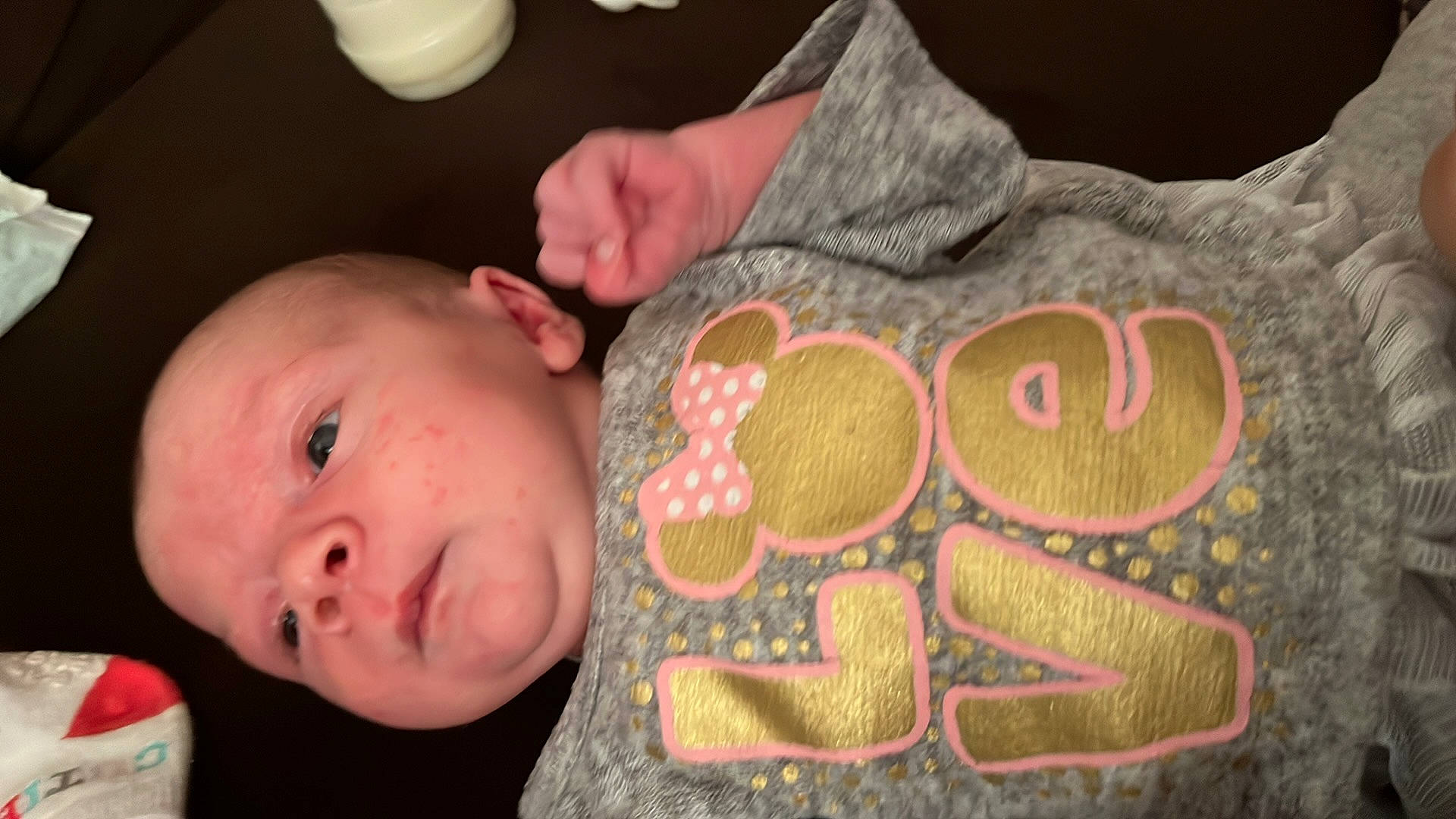 Mia joined the competition — help win amazing prizes! baby, baby_toddler_clothing, cheek, child, comfort, finger, hand, linens, mammal, neck, nose, pattern, person, room, skin, sleeve, t_shirt, toddler, vertebrate, wool