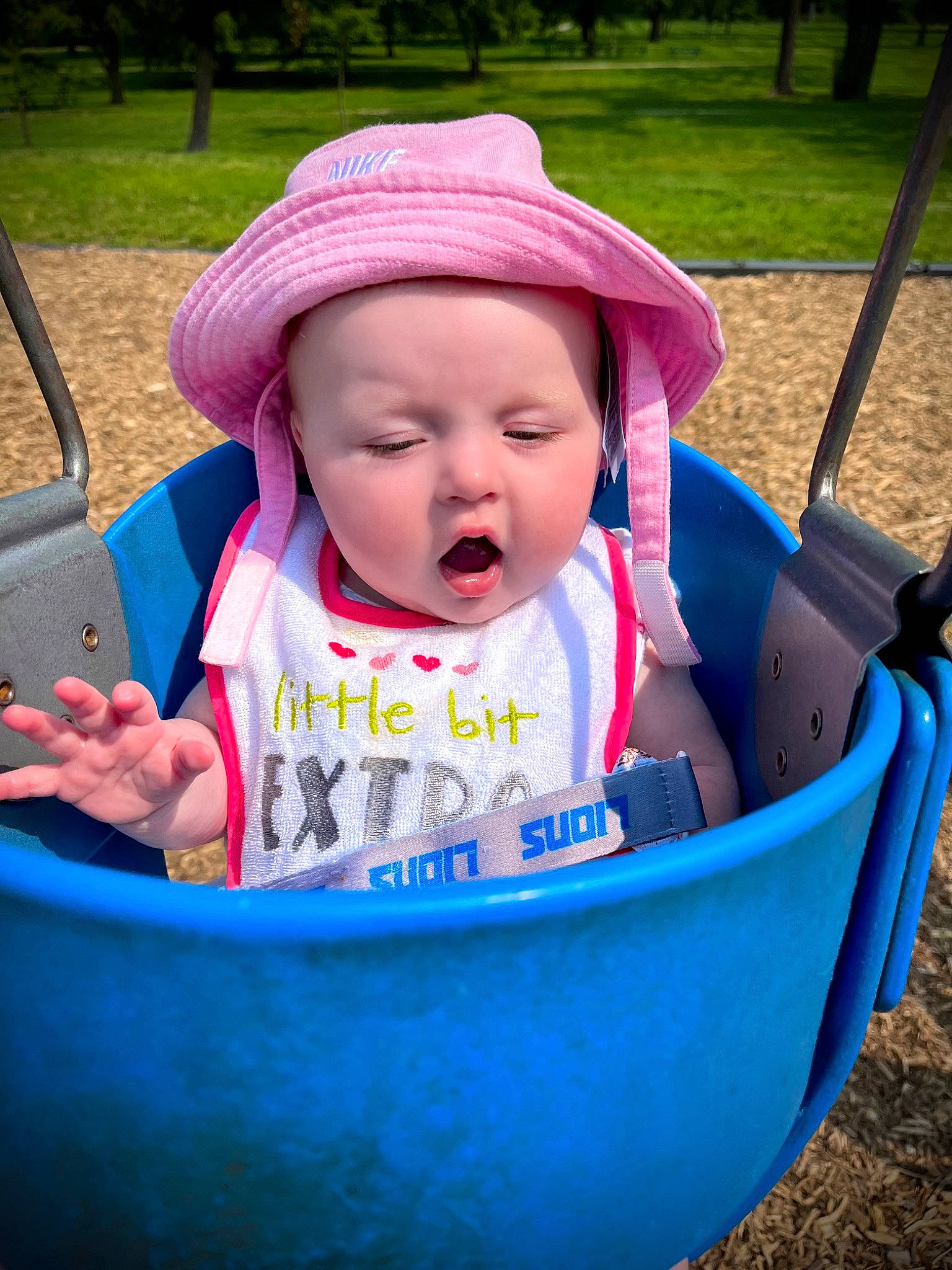 Salem is registered to the contest to win money with this photo: baby, baby_carriage, baby_products, baby_toddler_clothing, cheek, child, city, fun, grass, happy, headwear, leisure, person, plant, play, recreation, sitting, sun_hat, tire, toddler