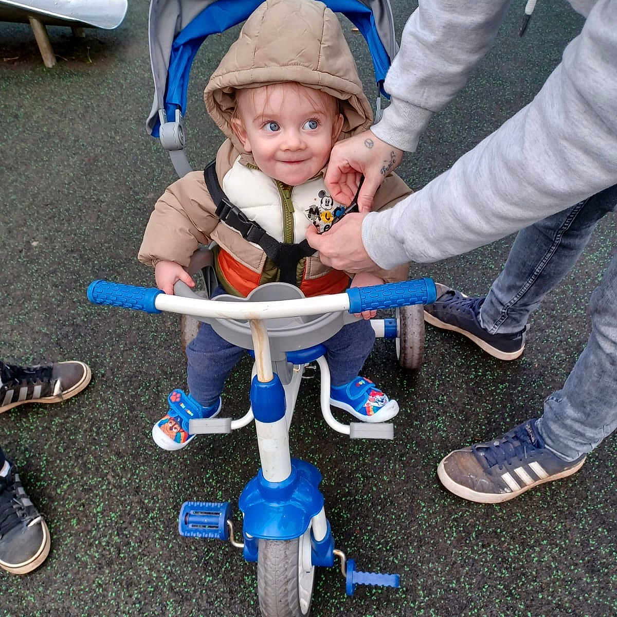 Kingsley joined the competition — help win amazing prizes! baby, boy, child, clothing, coat, face, footwear, hat, head, machine, male, pants, person, photography, portrait, shoe, sneaker, transportation, vehicle, wheel