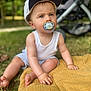 Clovis participe au concours pour gagner de l'argent avec cette photo : toddler, child, pacifier, cap, outdoor, grass, blanket, stroller, summer, sunlight, baby, sitting, cute, portrait, young_child, casual_clothing, nature, daylight, baby_hand, expression