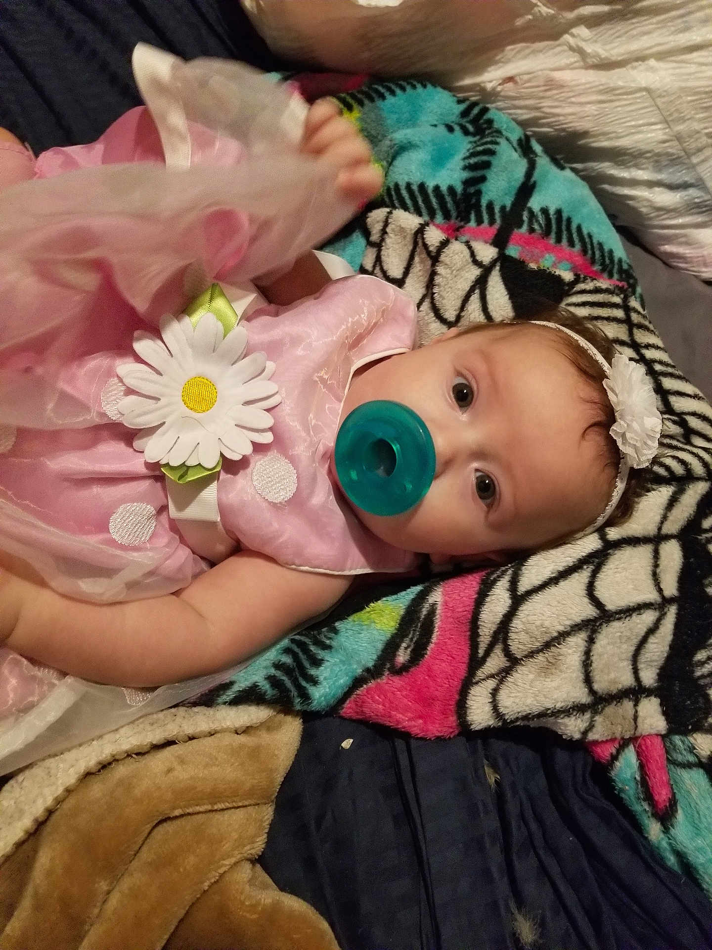 Everly is registered to the contest to win money with this photo: baby, blanket, bodypart, bonnet, cap, clothing, couch, daisy, face, finger, flower, flowerarrangement, furniture, hand, hat, head, person, photography, plant, portrait