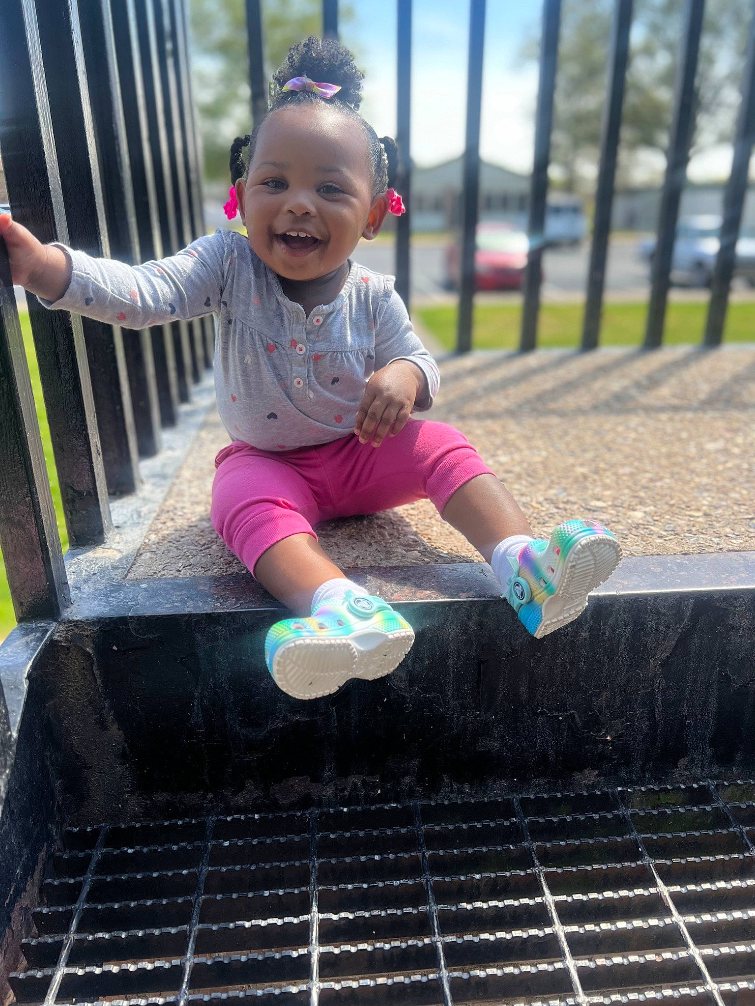 Kacelynn joined the competition — help win amazing prizes! baby_toddler_clothing, beauty, child, city, face, fun, grass, green, happy, human_leg, joy, leg, leisure, magenta, person, pink, recreation, shorts, sky, smile