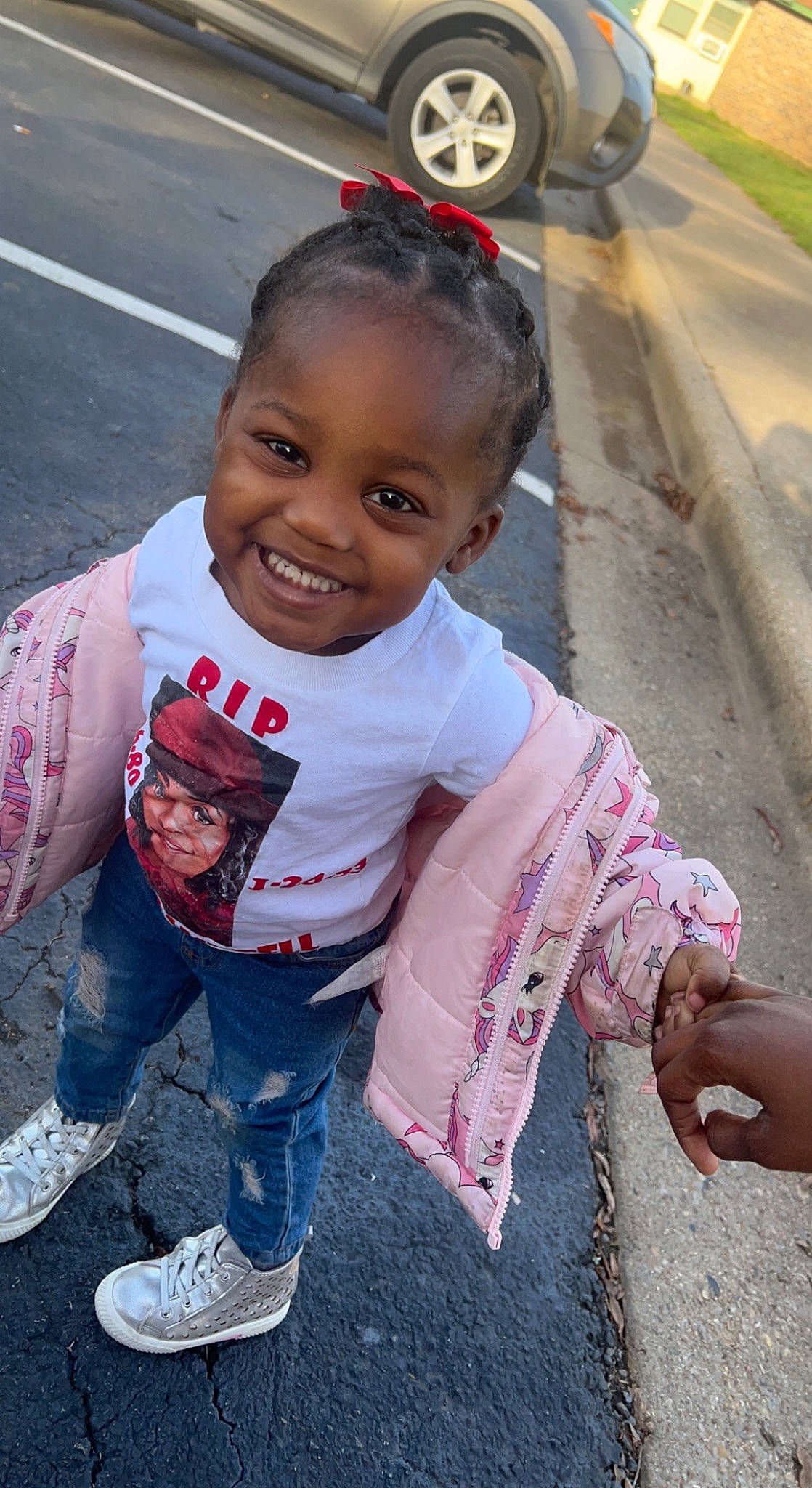 Kynzley joined the competition — help win amazing prizes! asphalt, child, fun, hairstyle, happy, joy, leg, leisure, person, pink, public_space, recreation, road, road_surface, sidewalk, sitting, skin, smile, street, tire