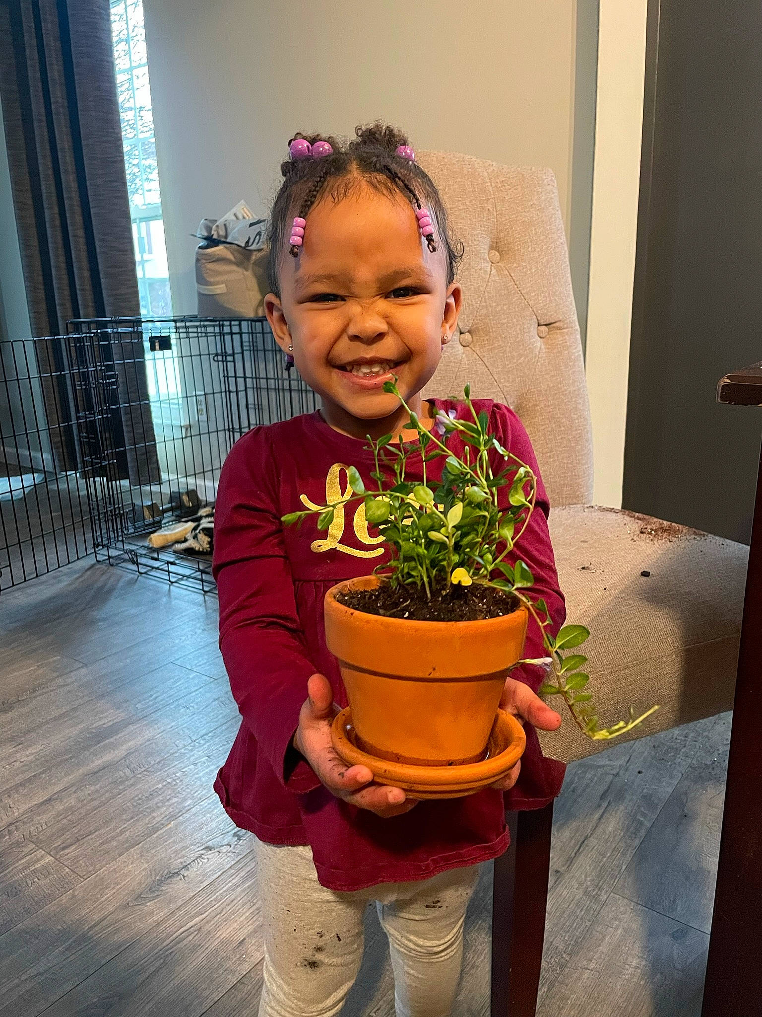 Nyasia joined the competition — help win amazing prizes! child, design, eye, floral_design, floristry, flower, flower_arranging, flowerpot, fun, hair, happy, head, houseplant, human_body, iris, joy, magenta, person, plant, smile