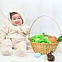 Michael joined the competition — help win amazing prizes! baby, child, bunny_suit, smiling, basket, easter, eggs, carrot, chocolate_bunny, knitted_blanket, cozy, cute, festive, indoor, portrait, soft_texture, holiday, spring, infant, happy