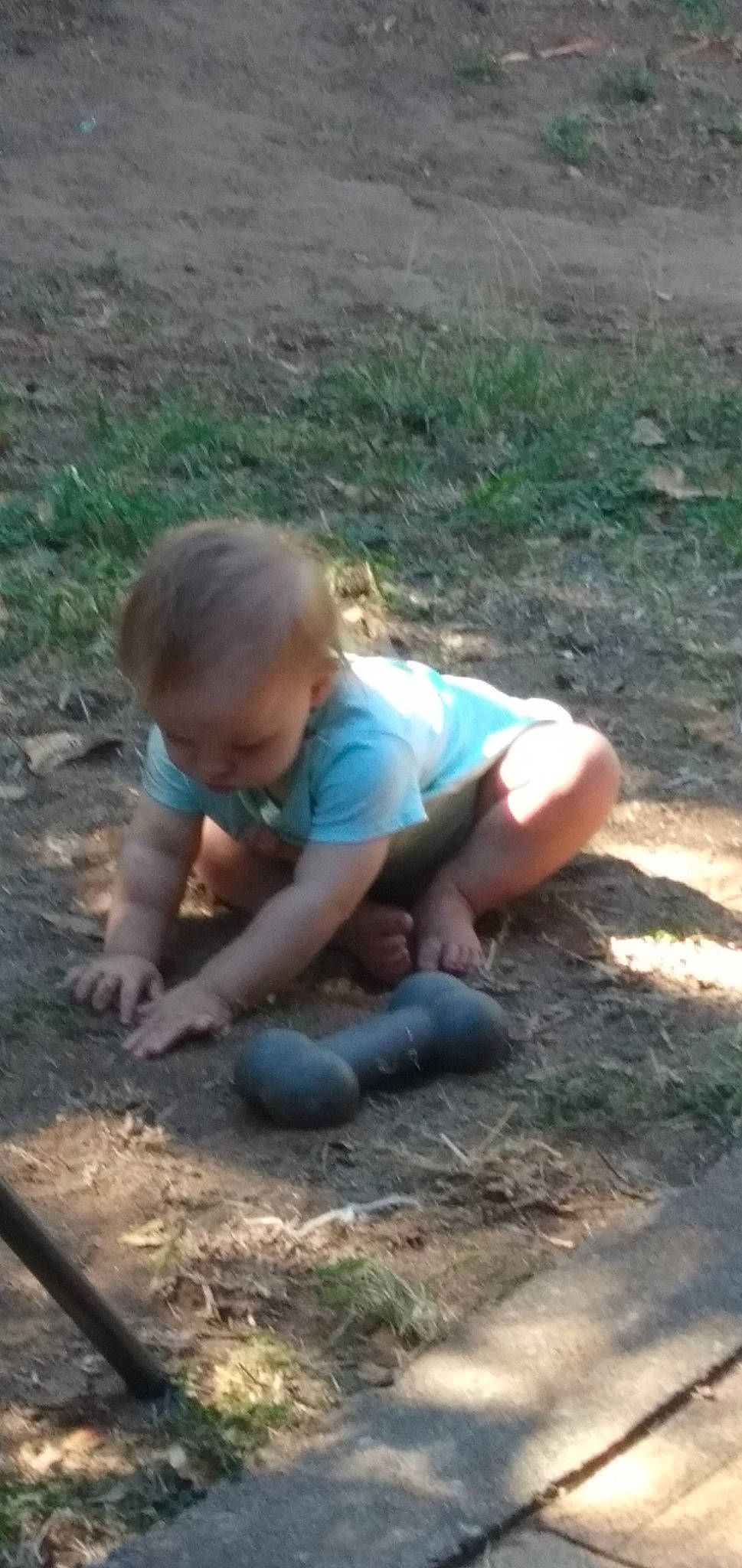 Star-rose is registered to the contest to win money with this photo: baby, baby_toddler_clothing, child, fun, grass, grass_family, groundcover, landscape, lawn, leaf, leg, leisure, people_in_nature, person, plant, shorts, sitting, soil, t_shirt, toddler