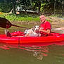adventure, animal, dog, house, kayak, lake, leisure, man, nature, outdoor, paddle, pet, recreation, relaxation, river, smiling, summer, sunlight, trees, water