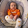 adult, baby, clothing, crib, face, furniture, head, infantbed, male, man, person, sitting, sleeve