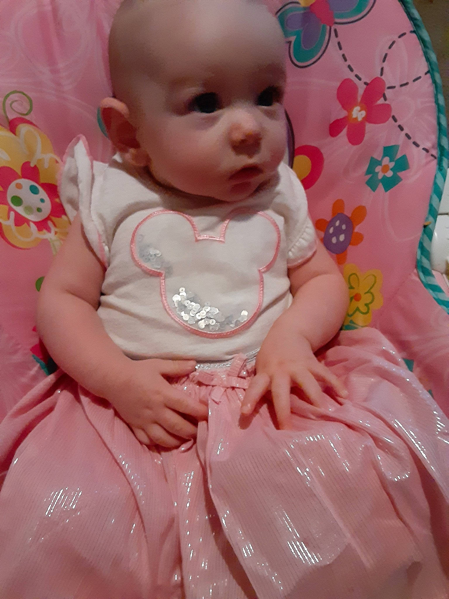 Paisley is registered to the contest to win money with this photo: baby, baby_toddler_clothing, cheek, child, dress, eye, iris, person, pink, product, skin, toddler