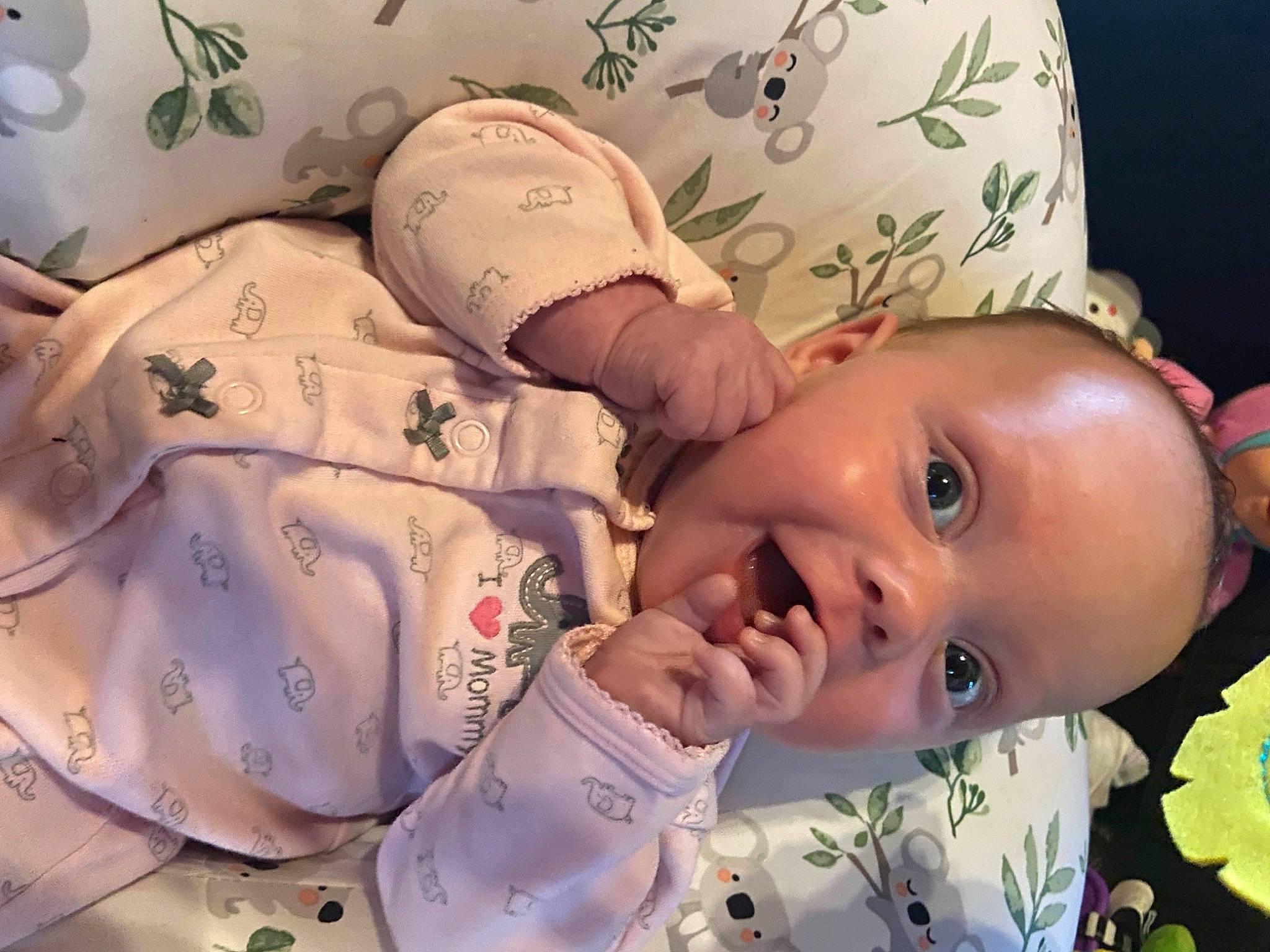 Saylor is registered to the contest to win money with this photo: baby, baby_toddler_clothing, cheek, chin, eyebrow, eyelash, facial_expression, finger, forehead, happy, headgear, lip, mouth, nose, person, pink, product, skin, smile, textile