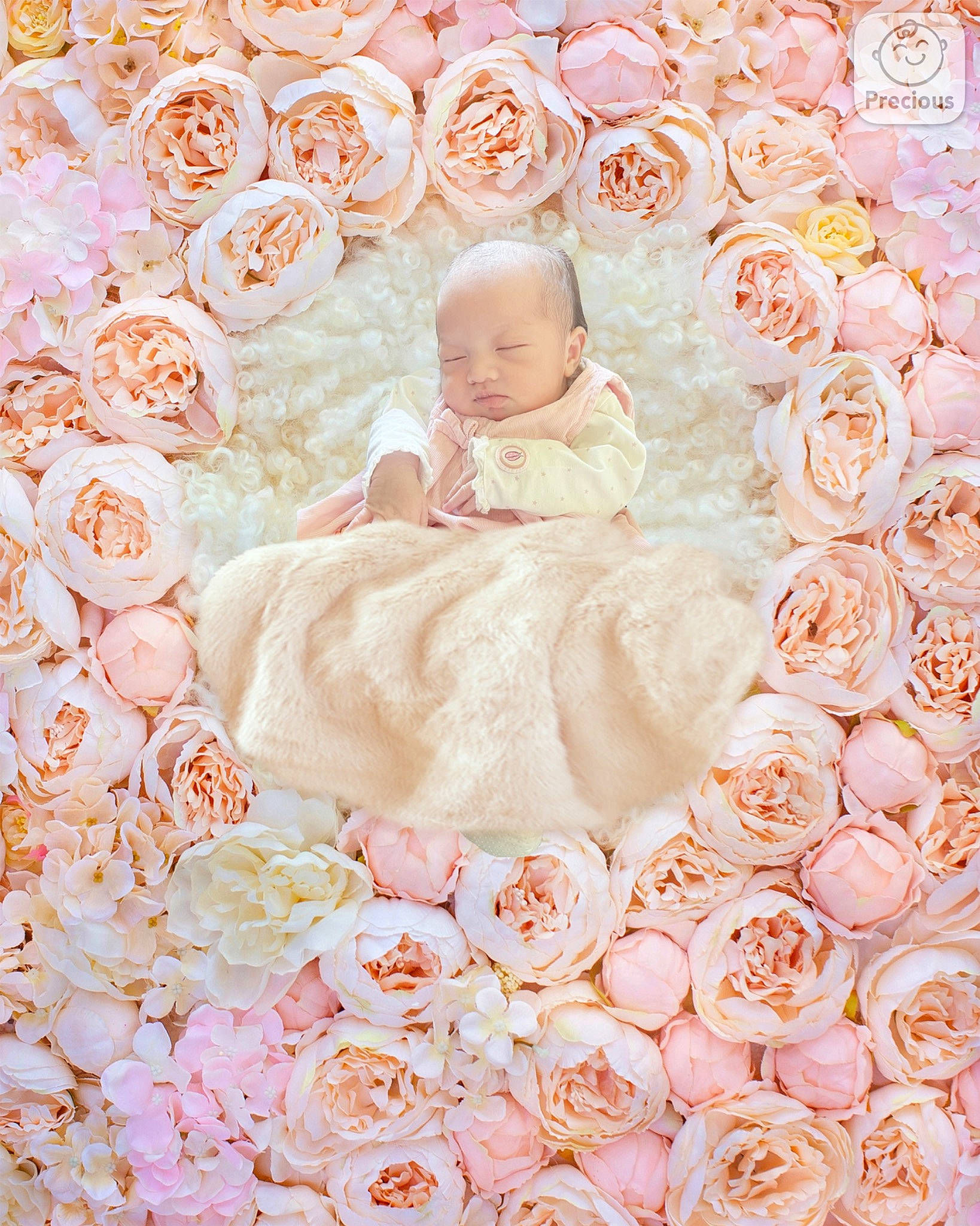 Linoulia participe au concours pour gagner de l'argent avec cette photo : baby, baby_toddler_clothing, beauty, botany, dress, flower, font, happy, orange, pattern, peach, person, petal, pink, plant, product, rose, rose_family, rose_order, textile