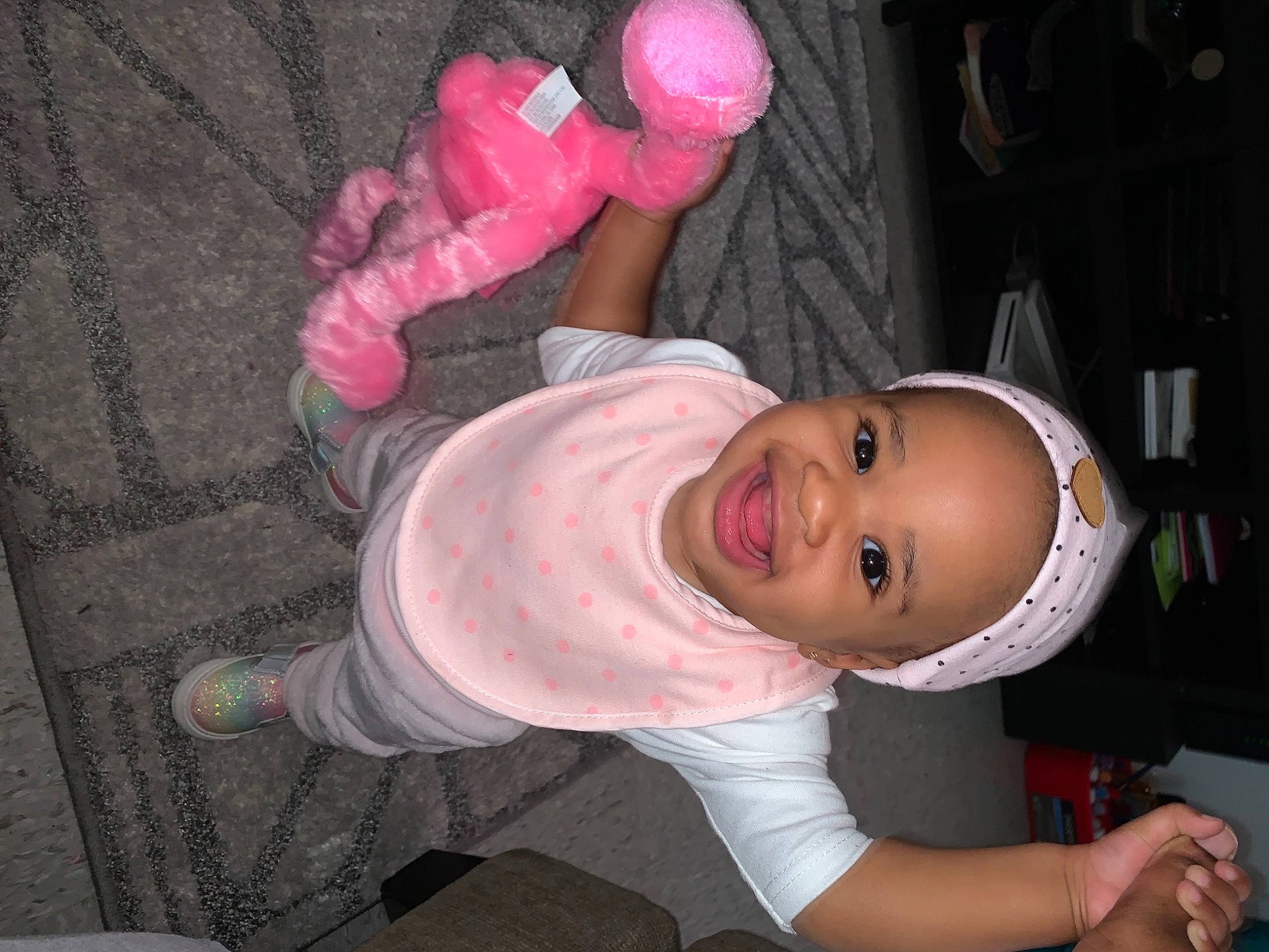 Kharlie is registered to the contest to win money with this photo: baby, baby_products, baby_toddler_clothing, cheek, child, fun, hand, happy, hat, joy, laugh, lip, magenta, mouth, nose, person, pink, skin, smile, toddler