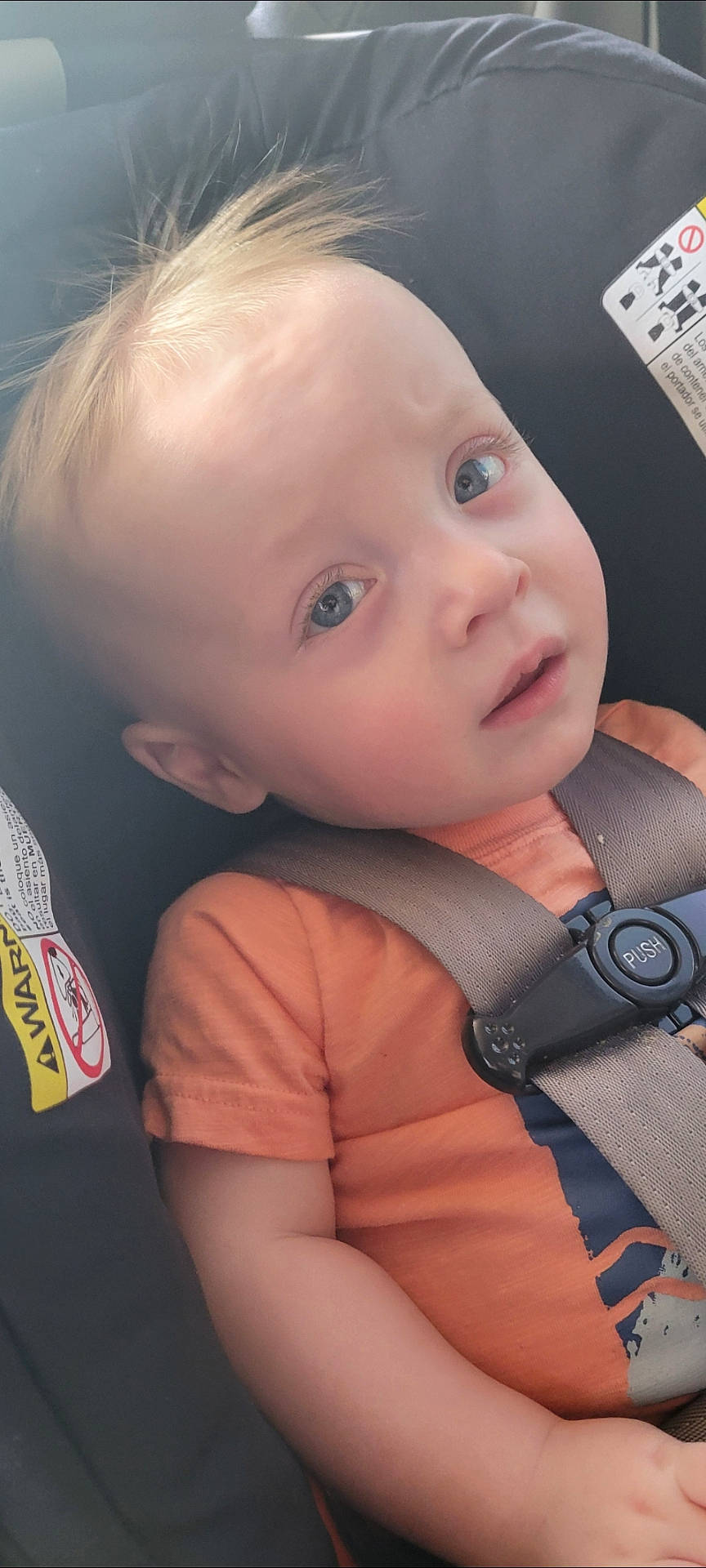 accessories, baby, belt, bodypart, car, car_interior, carseat, clothing, cushion, face, finger, hand, head, homedecor, person, photography, portrait, t_shirt, transportation, vehicle