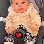 Line a rejoint le concours — aidez-le/la à gagner de superbes lots ! baby, infant, car_seat, maxi_cosi, knit_sweater, floral_dress, tights, shoes, seatbelt, child, cute, portrait, indoors, sitting, young, baby_clothing, face, hands, legs, comfort