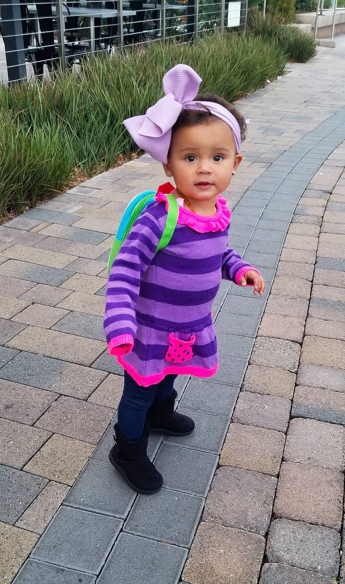 Grae joined the competition — help win amazing prizes! baby, child, flower, outerwear, person, pink, plant, play, purple, toddler, violet, walking