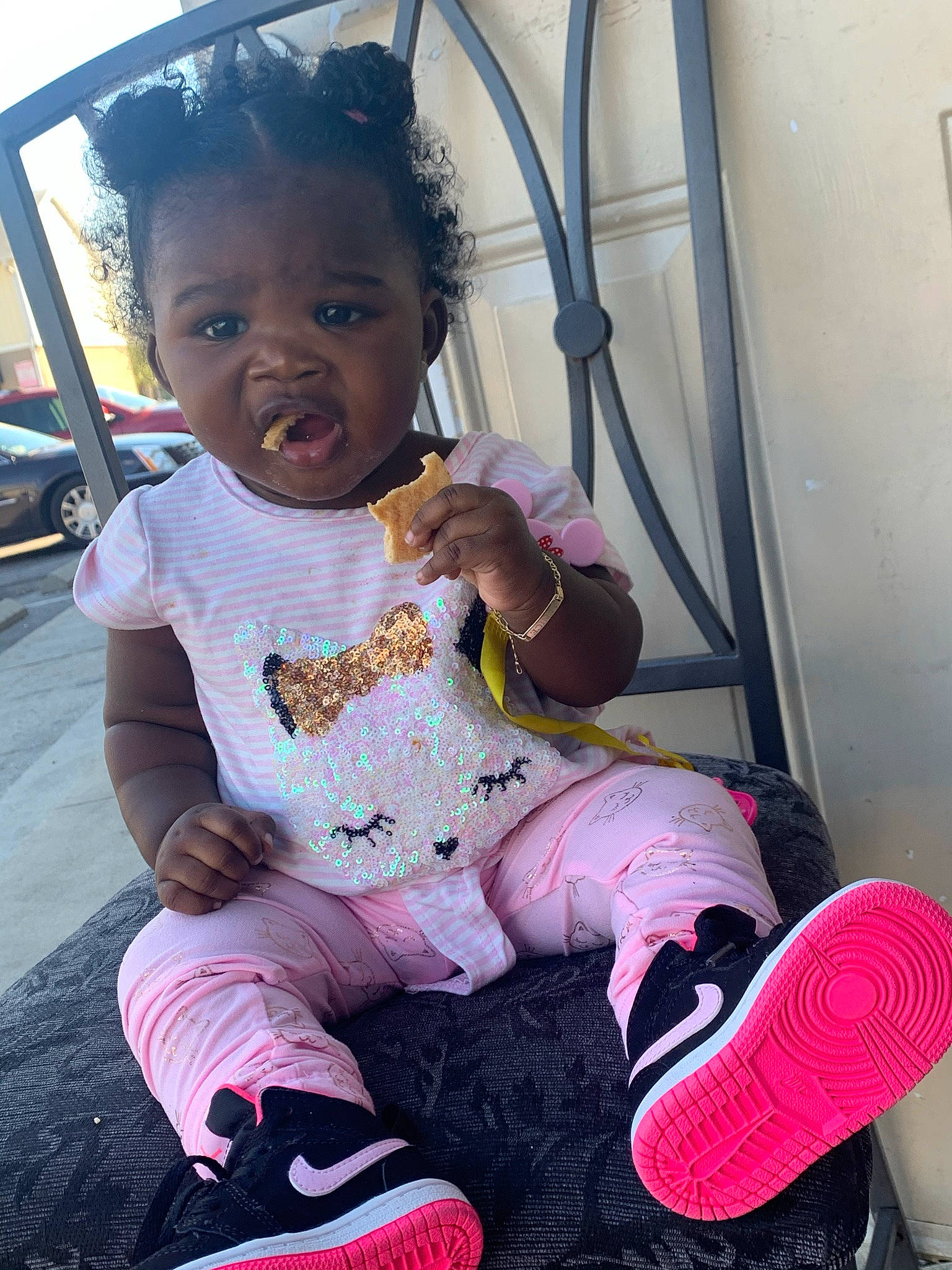 Janice is registered to the contest to win money with this photo: baby, baby_products, baby_toddler_clothing, beauty, carmine, cheek, child, facial_expression, fun, happy, leg, magenta, mouth, person, pink, play, purple, sitting, skin, sock