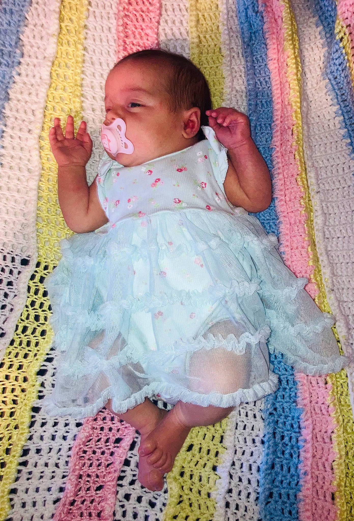 Aurora Janums joined the competition — help win amazing prizes! baby, baby_products, baby_toddler_clothing, cheek, child, comfort, day_dress, dress, embellishment, iris, linens, magenta, pattern, peach, person, pink, purple, sitting, skin, textile