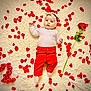 Maëly participe au concours pour gagner de l'argent avec cette photo : baby, infant, rose_petals, red_pants, white_top, headband, fluffy_blanket, milestone, celebration, flower, cute, portrait, lying_down, soft_texture, decorative, red_color, baby_clothing, child, happy, indoors