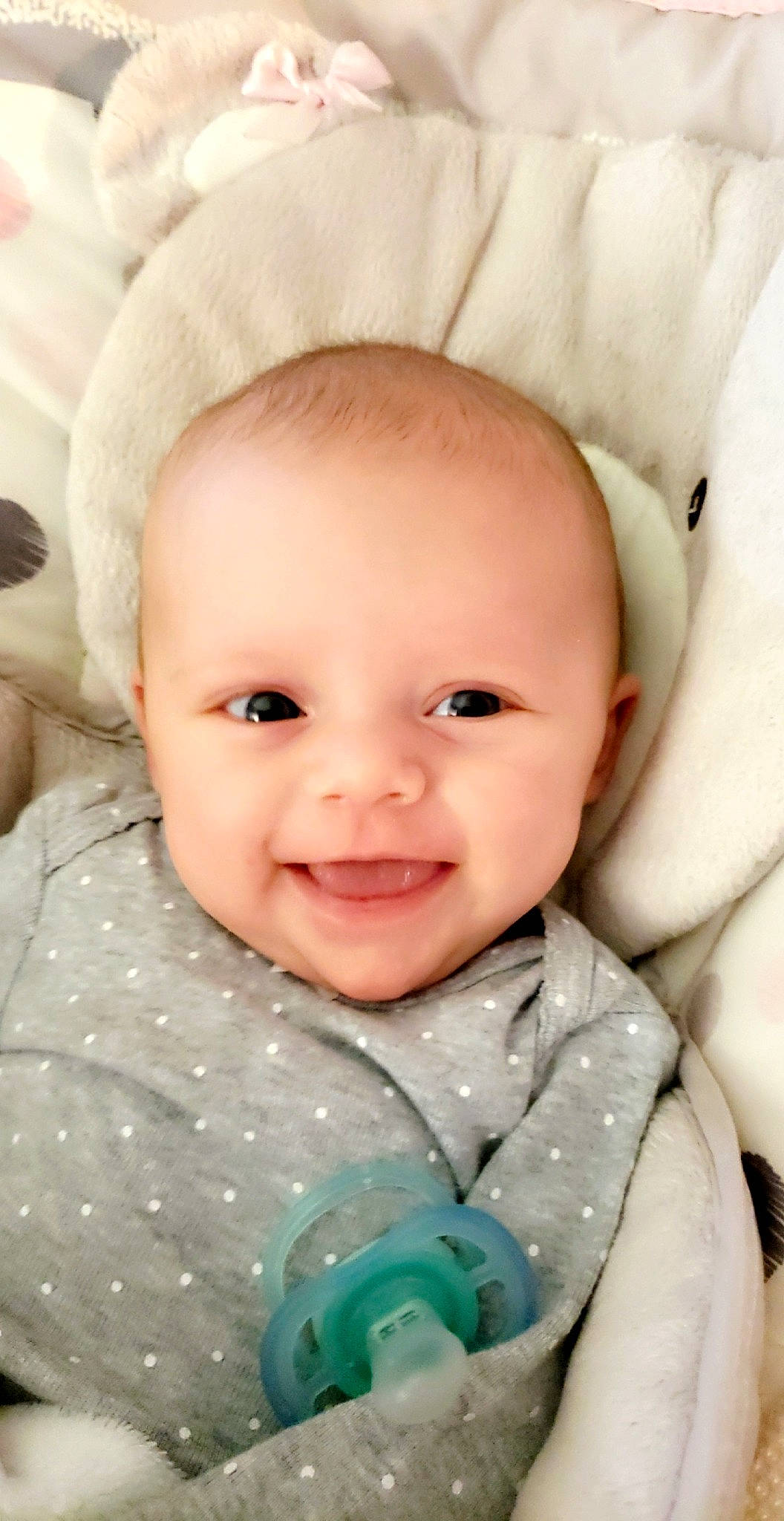 Andie is registered to the contest to win money with this photo: baby, baby_making_funny_faces, baby_products, cheek, child, chin, eye, face, facial_expression, forehead, head, iris, lip, mouth, nose, person, portrait_photography, product, skin, smile