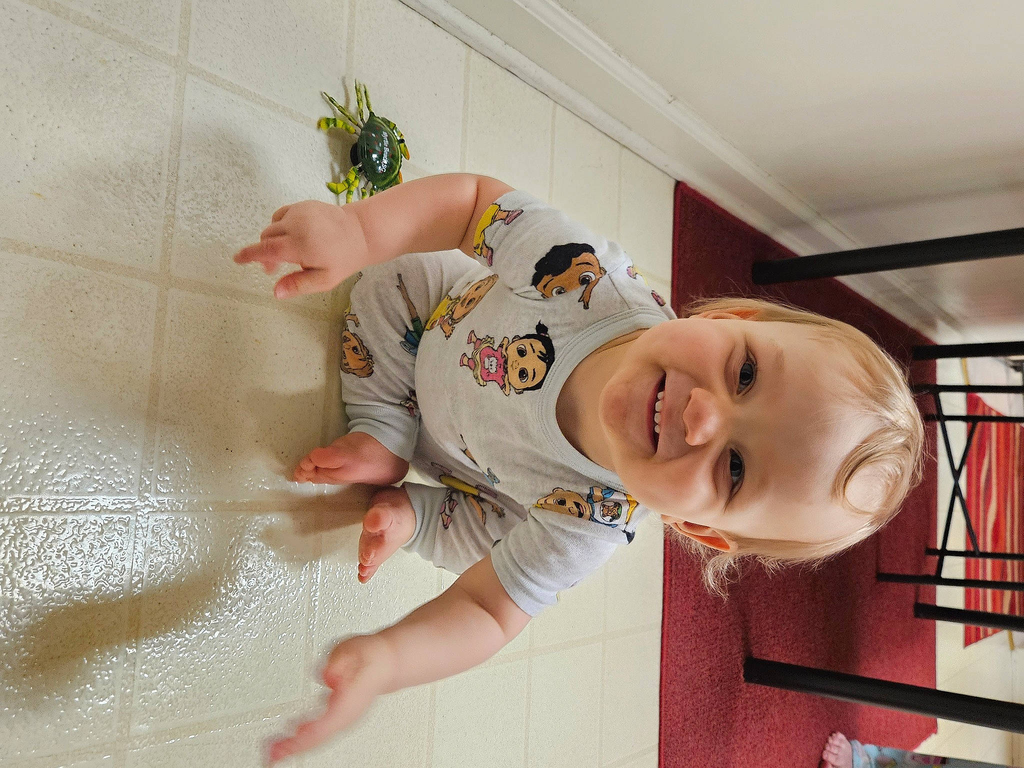 Kylar is registered to the contest to win money with this photo: baby, baby_laughing, baby_toddler_clothing, ceiling, child, comfort, elbow, flooring, fun, happy, hat, joy, laugh, pattern, person, plant, room, sleeve, smile, t_shirt