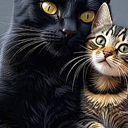 Midnight And Nikita is registered to the contest to win money with this photo: animal, black_cat, cat, close_up, curious, cute, domestic_cat, feline, fur, green_eyes, indoor, kitten, pets, pink_blanket, portrait, snuggling, soft_light, tabby_cat, whiskers, yellow_eyes