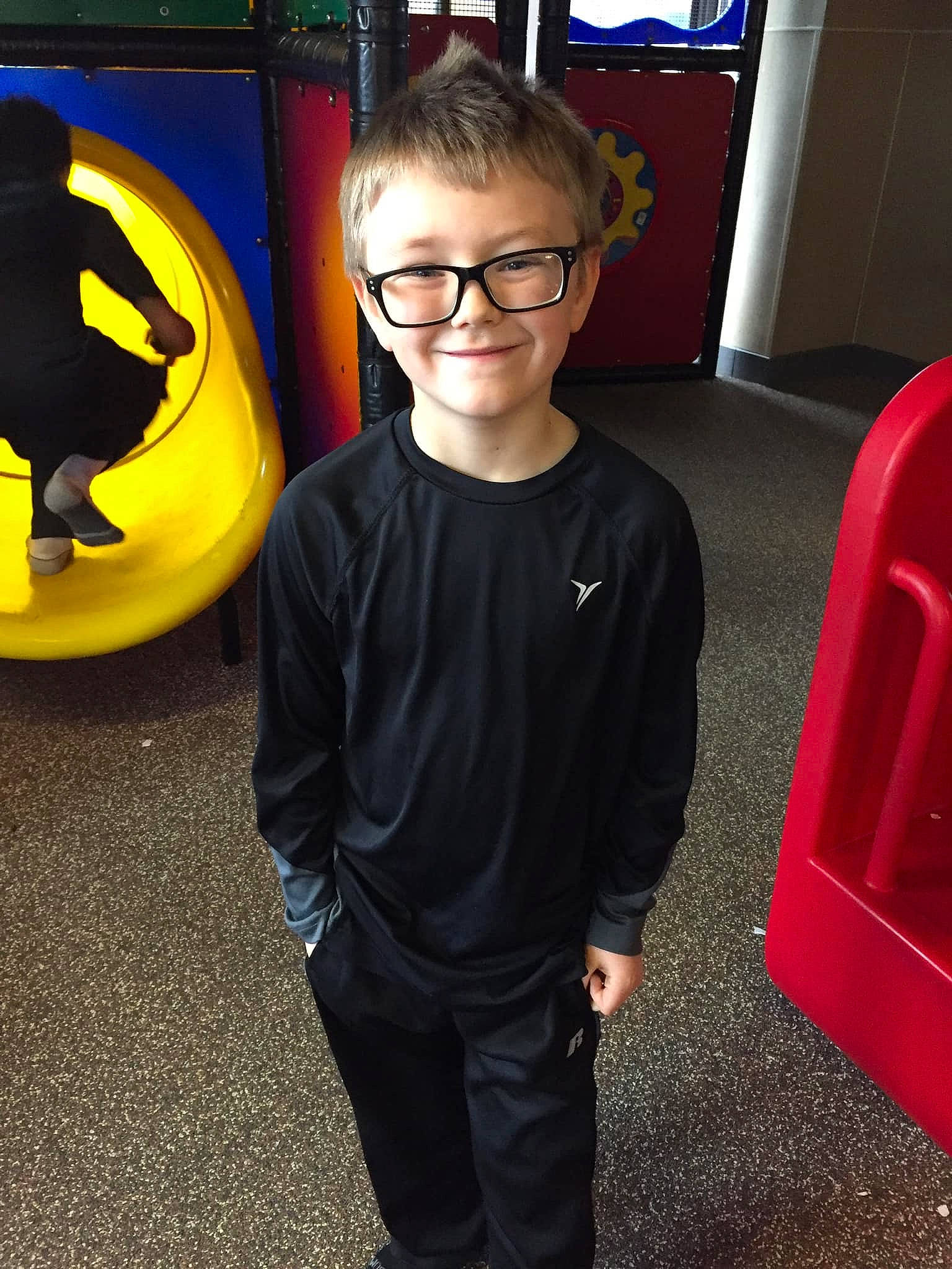 David joined the competition — help win amazing prizes! child, costume, eyewear, face, fun, glasses, head, jacket, joy, outerwear, person, personal_protective_equipment, play, red, smile, t_shirt, toddler, vacation, wheel, yellow