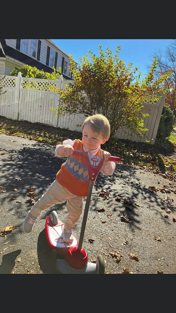 Stephen is registered to the contest to win money with this photo: asphalt, baby, baby_carriage, baby_products, baby_toddler_clothing, fun, garden, grass, leisure, people_in_nature, person, plant, play, recreation, sitting, sky, soil, tints_and_shades, toddler, toy