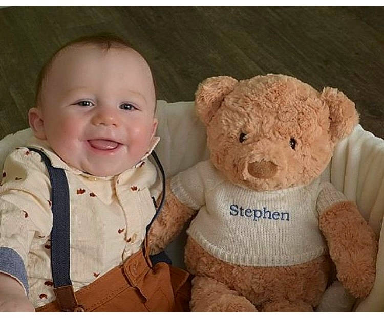 Stephen joined the competition — help win amazing prizes! baby, baby_products, baby_toddler_clothing, cheek, child, comfort, happy, head, joy, nose, person, pink, product, skin, sleeve, smile, stuffed_toy, t_shirt, teddy_bear, textile