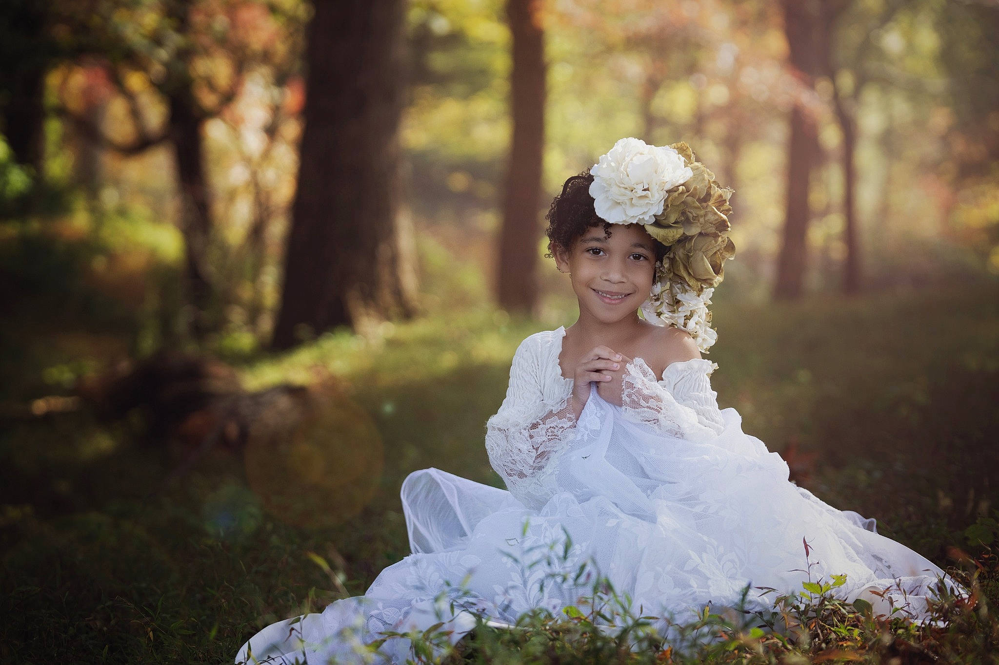 Kaelyn is registered to the contest to win money with this photo: beauty, bridal_accessory, bridal_clothing, bride, child, dress, forest, gown, hair_accessory, happy, headgear, headpiece, headwear, joy, natural_environment, nature, people_in_nature, person, photograph, photography