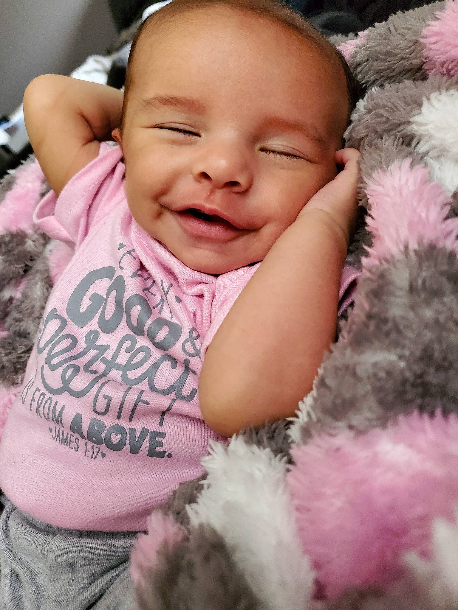 Lakelyn joined the competition — help win amazing prizes! baby, baby_toddler_clothing, cheek, child, ear, eye, face, facial_expression, fur, head, joy, lip, mouth, nose, person, pink, skin, smile, toddler