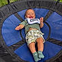 Jasper is registered to the contest to win money with this photo: toddler, child, swing, outdoor, grass, smiling, happy, baby, clothing, bib, shorts, socks, dinosaur_pattern, play, fun, blue, black, green, joy, summer