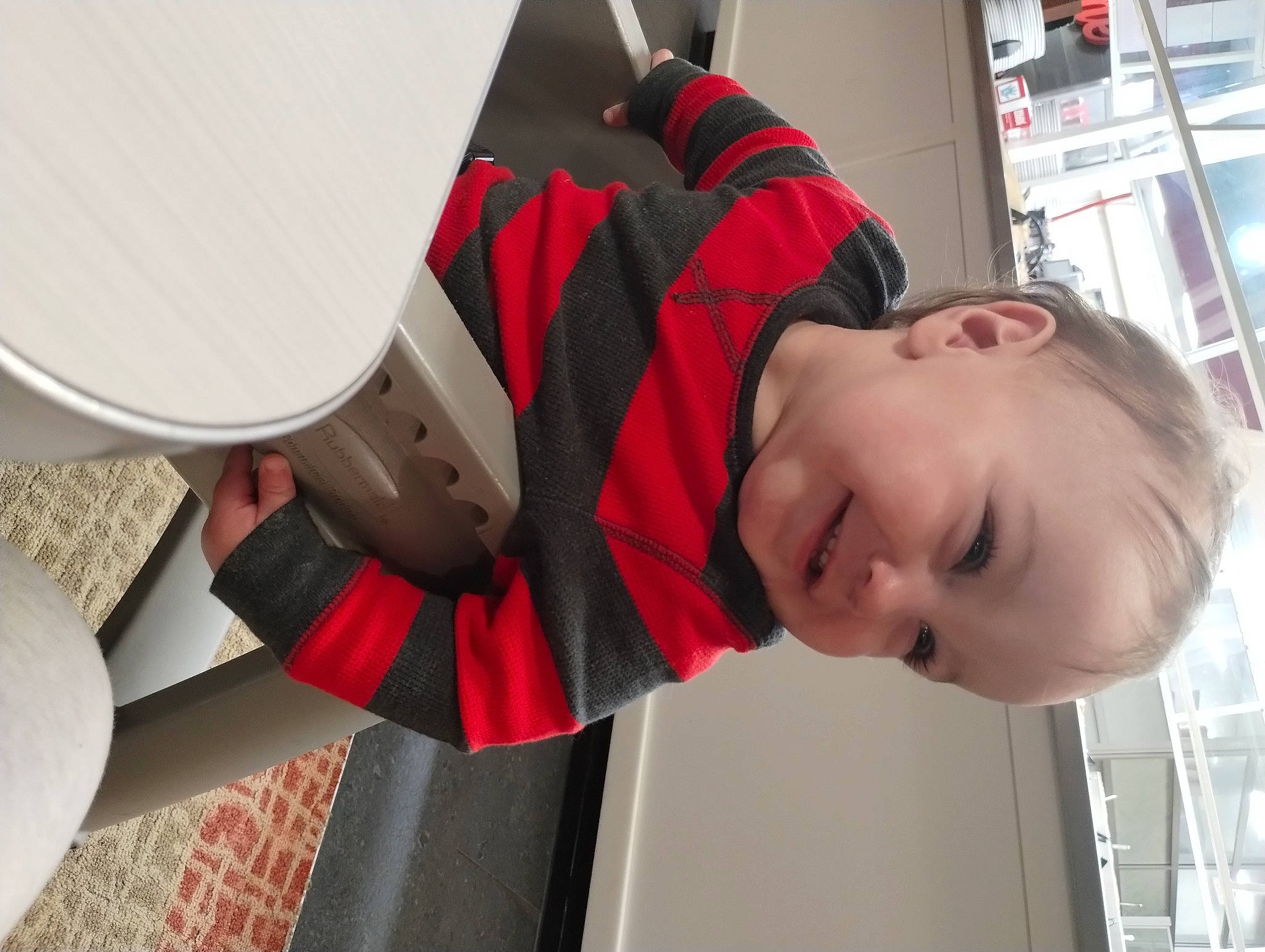 Colson joined the competition — help win amazing prizes! carmine, child, comfort, event, eyewear, fashion_accessory, formal_wear, fun, gesture, hat, joy, person, personal_protective_equipment, smile, toddler, window