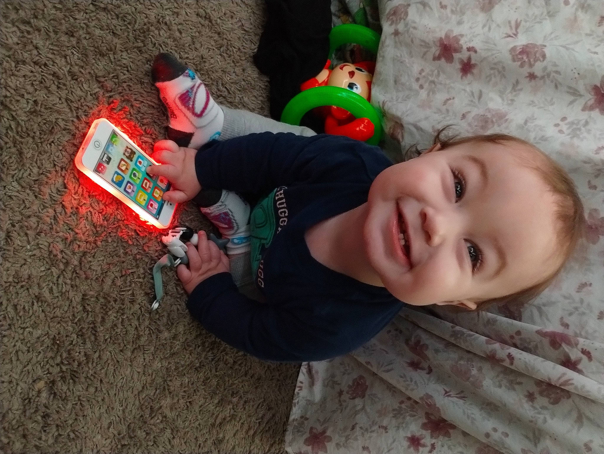 Colson joined the competition — help win amazing prizes! baby, baby_laughing, baby_toddler_clothing, carmine, child, eye, flooring, fun, grass, happy, holiday, joy, pattern, person, play, smile, sock, toddler, tree, wood