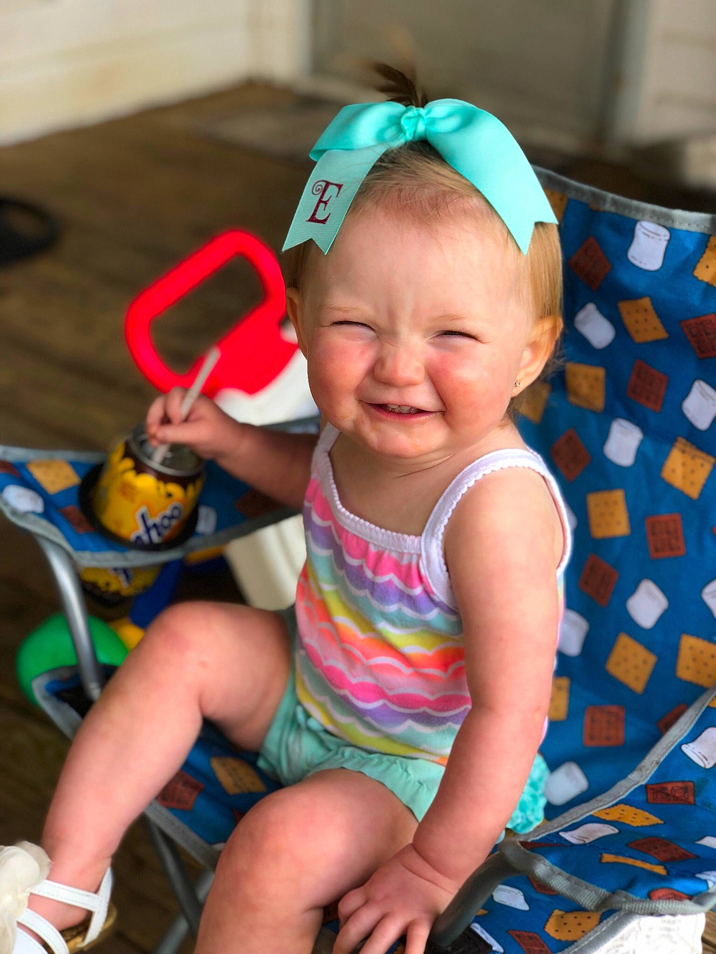 Elizabeth Grace is registered to the contest to win money with this photo: baby_products, child, fun, headgear, infant, joy, person, play, product, sitting, skin, smile, toddler, vacation