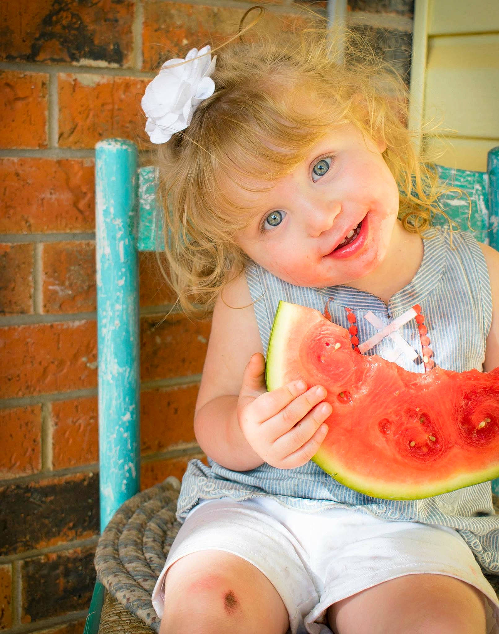 Mercy joined the competition — help win amazing prizes! blond, child, citrullus, cucumber_gourd_and_melon_family, fun, girl, human_hair_color, infant, melon, person, play, sitting, skin, smile, toddler, watermelon