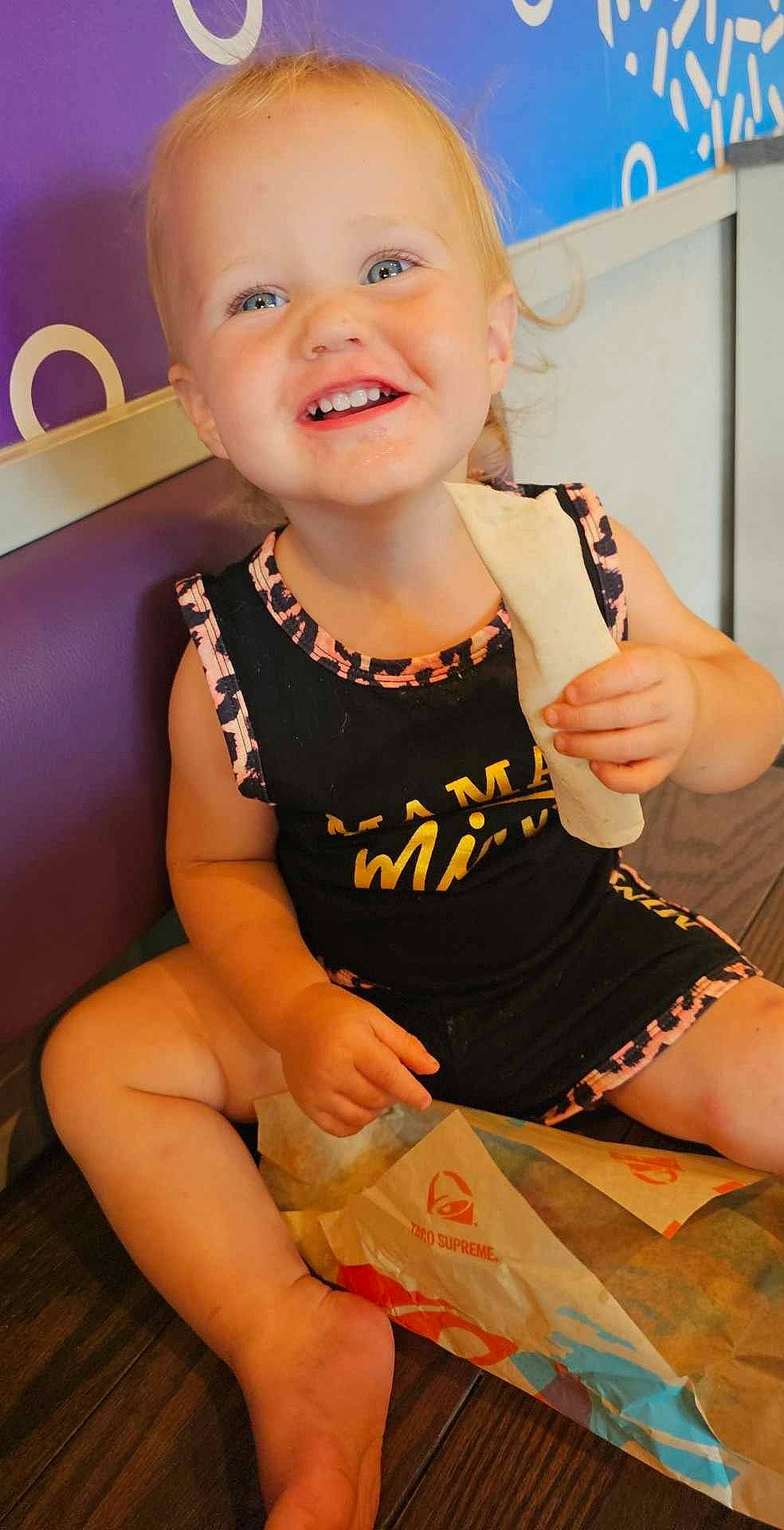 Cadence joined the competition — help win amazing prizes! baby, baby_toddler_clothing, child, elbow, finger, gesture, happy, human_leg, joint, joy, knee, nail, neck, person, sleeve, smile, t_shirt, thigh, thumb, toddler